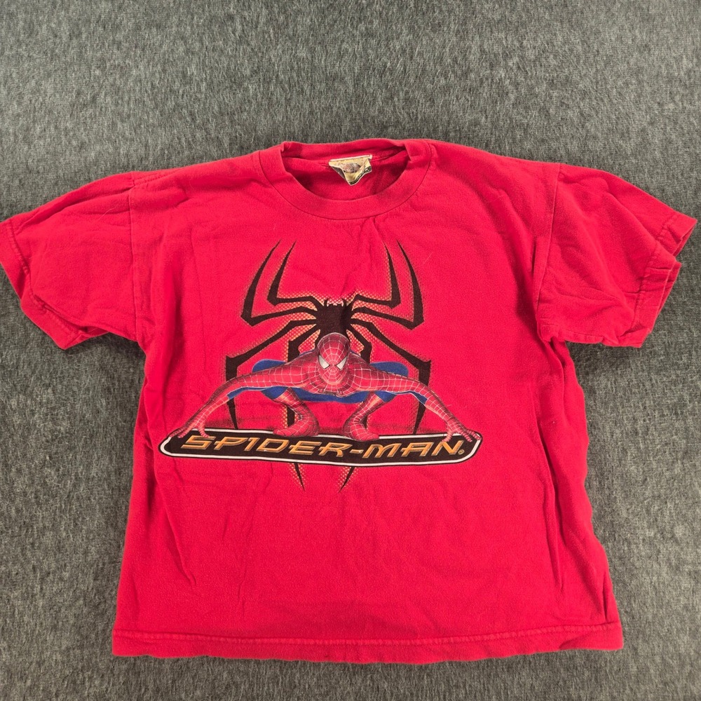 Vintage Spider-Man T Shirt Kids Red 2004 Movie Promo Graphic Short Sleeve